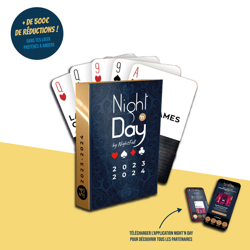 Le jeu de cartes Night'n Day c'est + de 500€ de réductions dans tes bars, clubs et autres activités préférés sur Angers et aux alentours